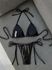 Shiny Sequin Black Pink Micro Bikini