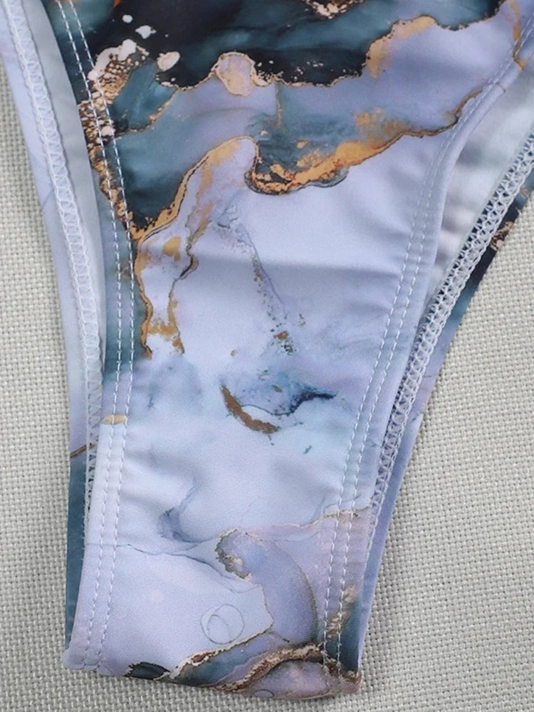 Marble Printed Micro String Bikini