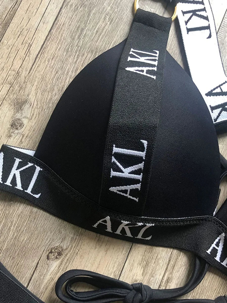 Sexy Letter Print Bra Cup Bikini
