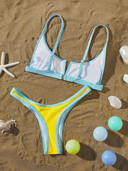 Splicing V Shaped Micro Thong Bikini