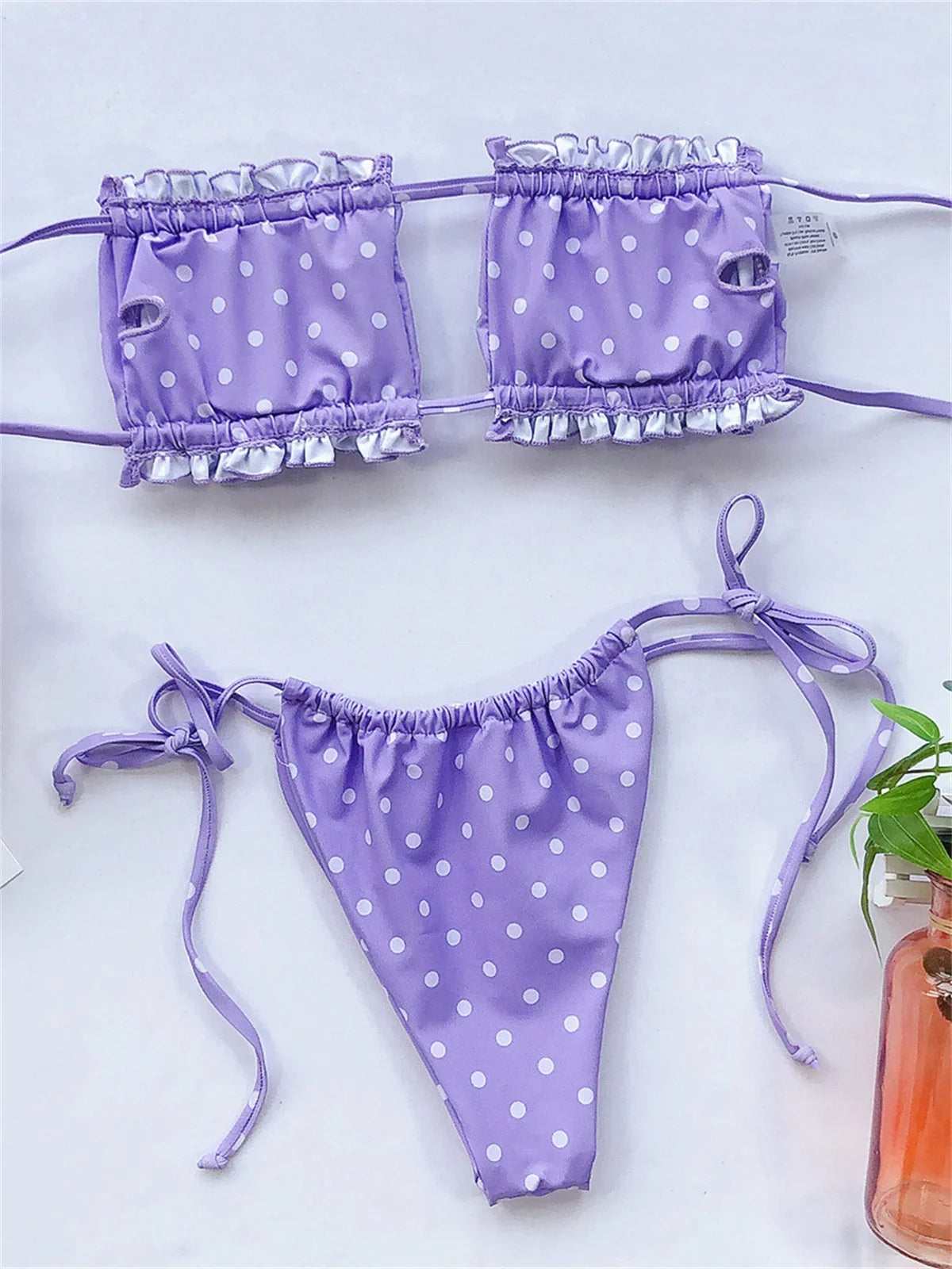 Elegant Purple Swimwear Women Sexy Off Shoulder Pleate Bikini