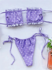 Elegant Purple Swimwear Women Sexy Off Shoulder Pleate Bikini