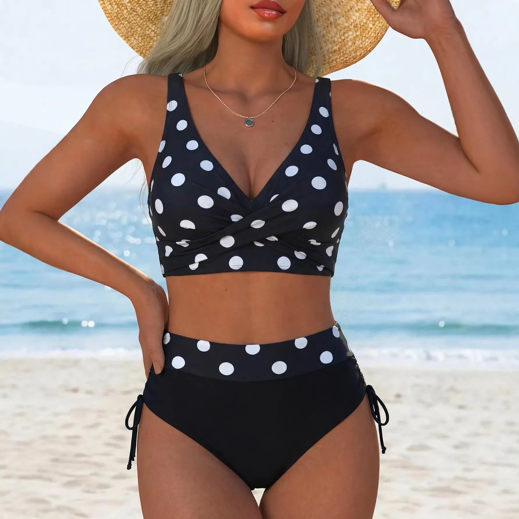 Vintage Black Dot Print Bikini Set