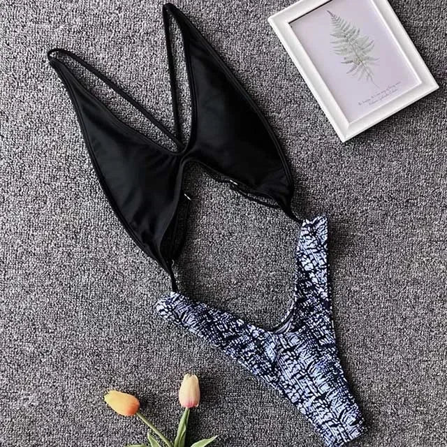 Leopard Splicing High Leg Cut Out Female Swimwear One Piece Swimsuit