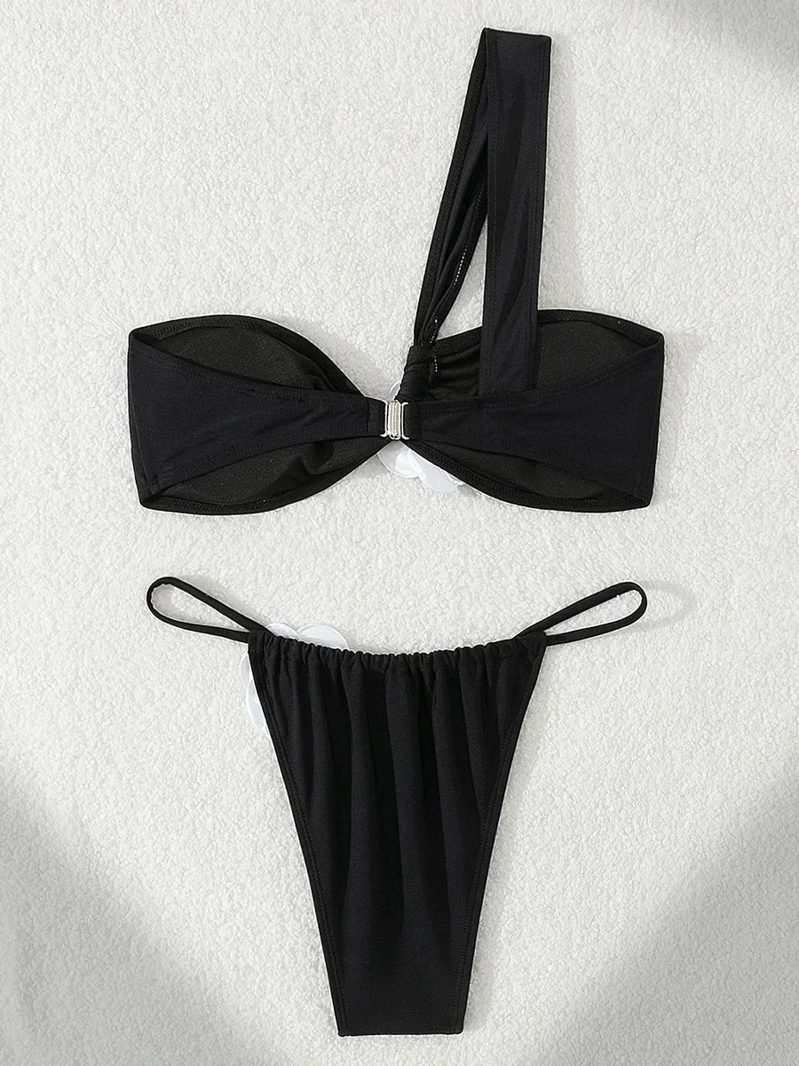 3D Flower One Shoulder Bikini