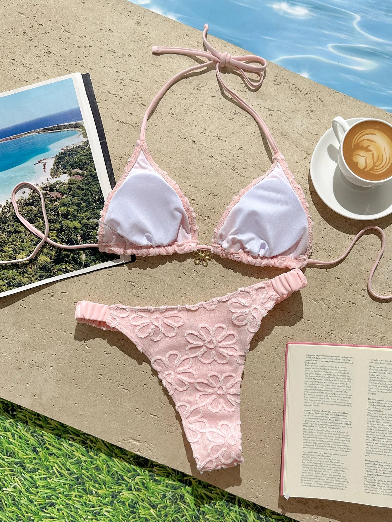 Sexy Yelllow 3D Flower Micro Bikini Set