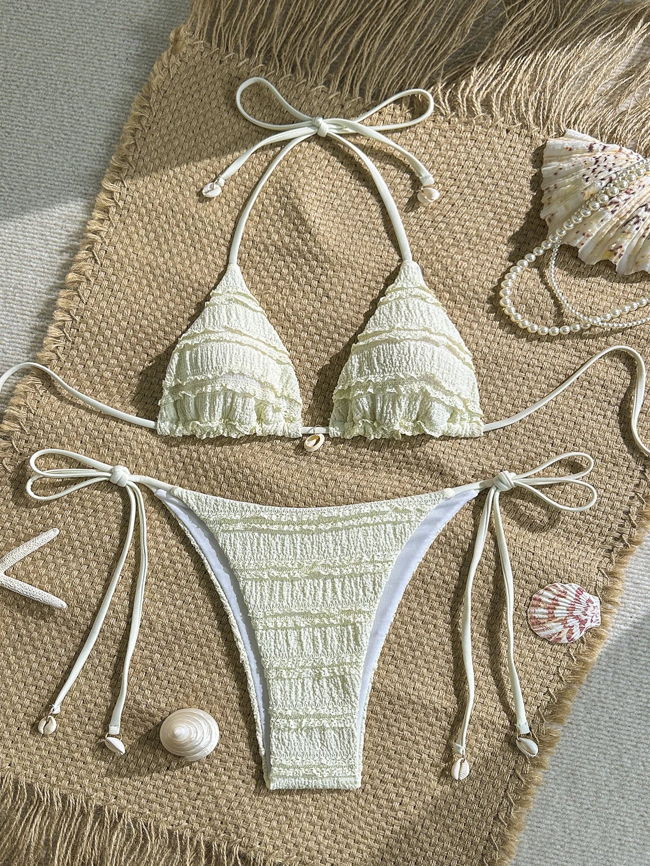 Sexy Beige Pleate Micro Bikini