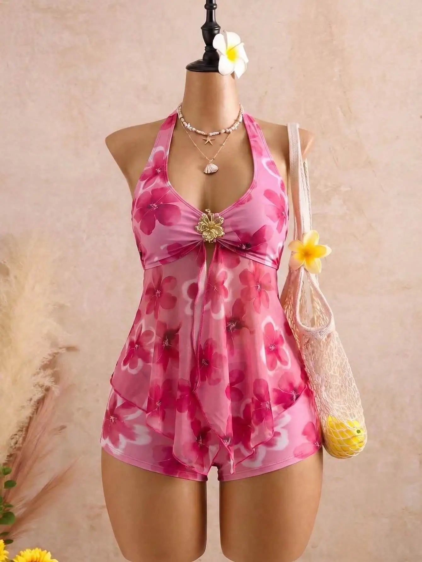 Vintage Yellow Polka Dot Print Bikini Set