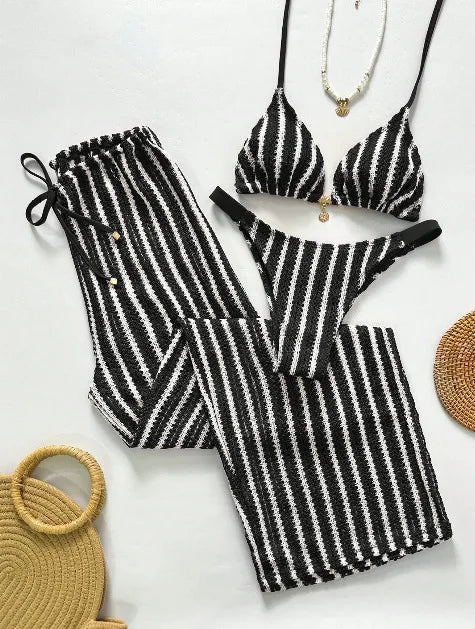 Vintage Red Striped Bikini Set