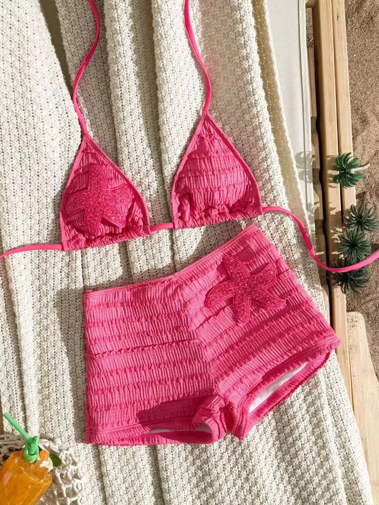 Sexy White Black Starfish Ornament Bikini Set