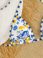 Sexy Blue Fruit Print Bikini Set