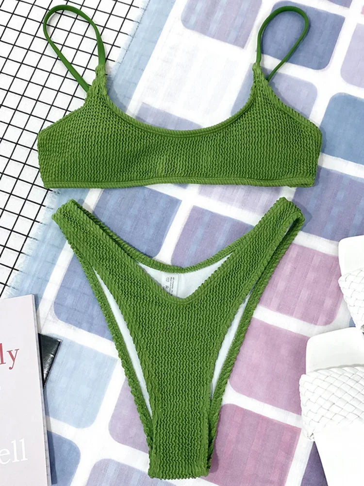 7 Colors Wrinkled Crinkled Triangle Bikini