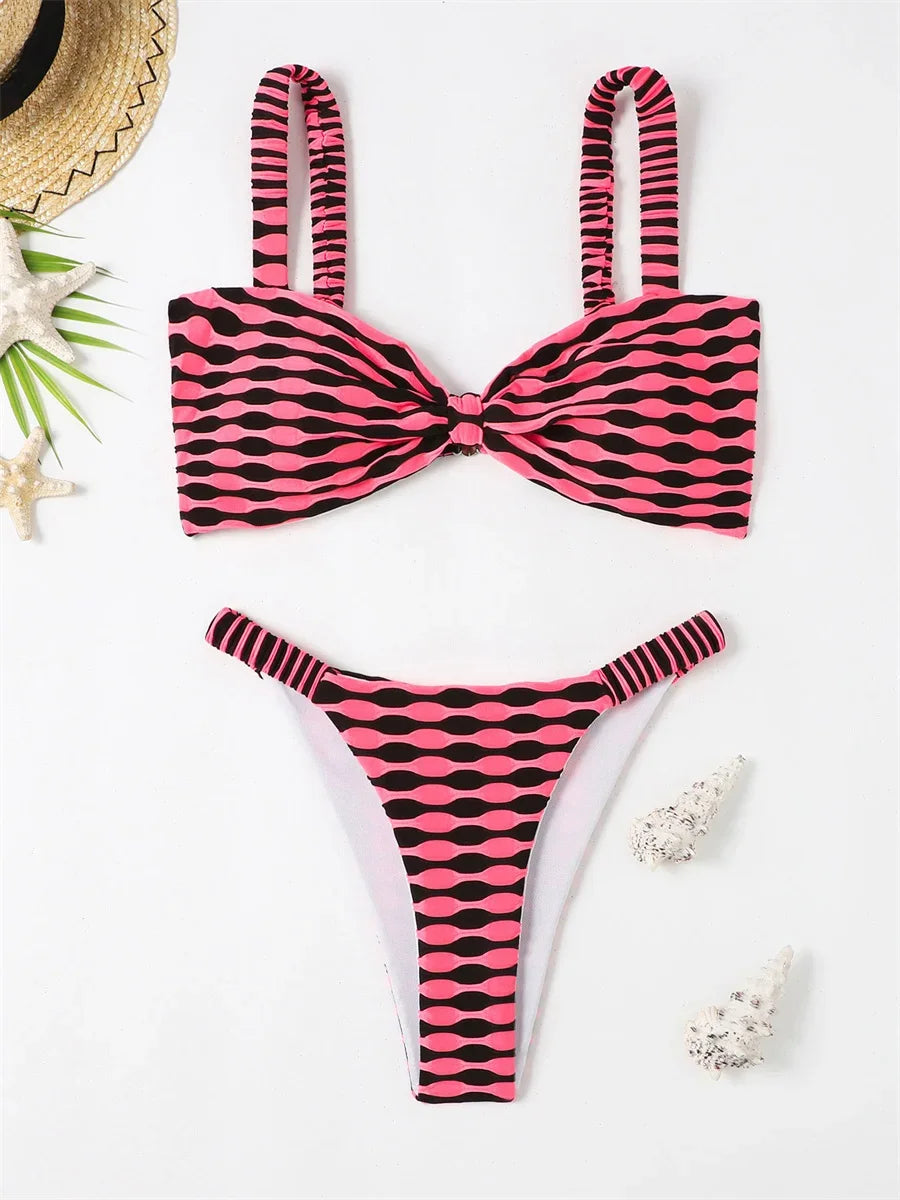 Sexy Khaki Plaid Print Bikini
