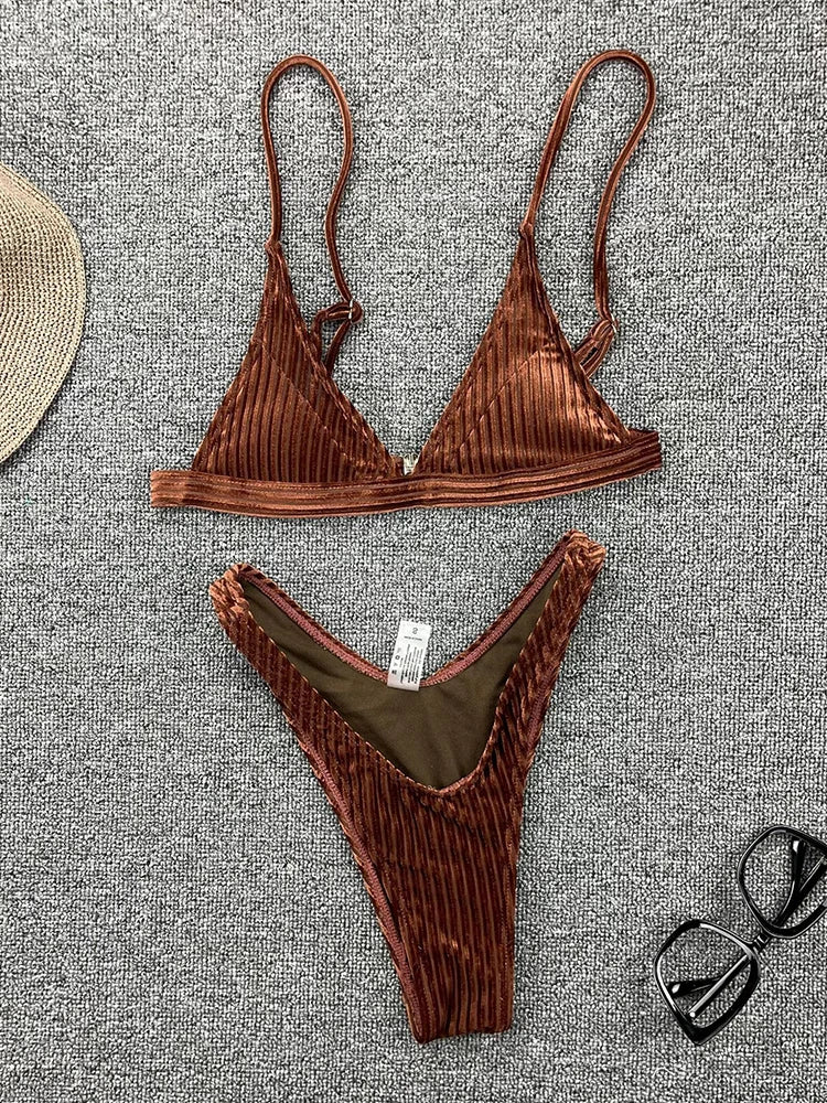 Ribbed Metallic Velvet Bikini