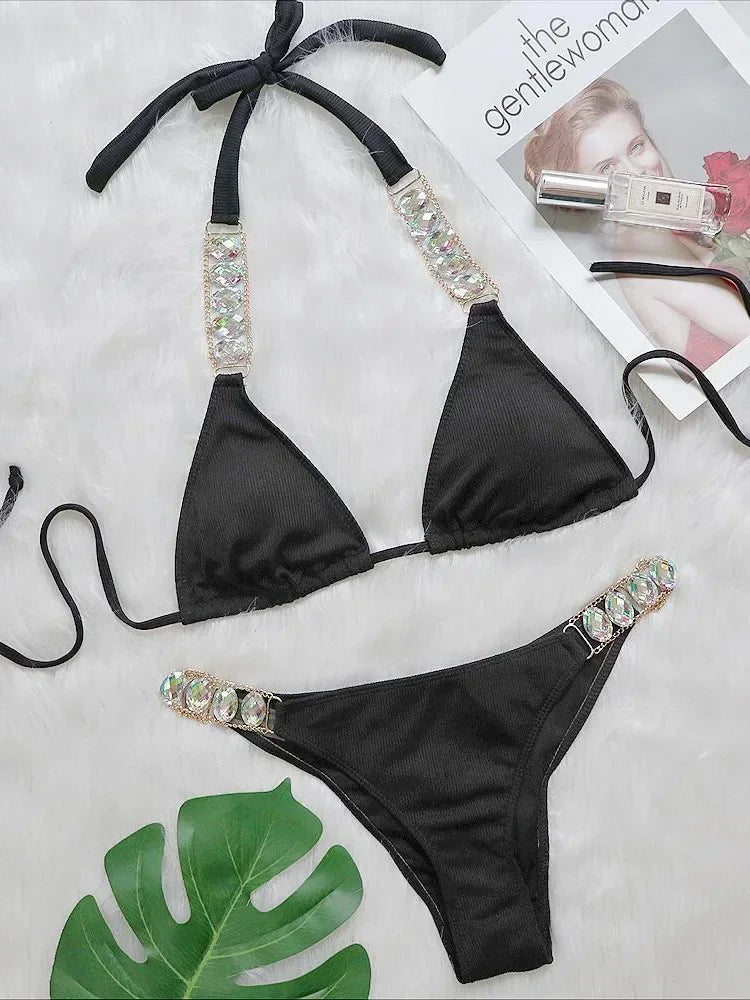 Sexy Metal Chains Halter Diamond Bikini