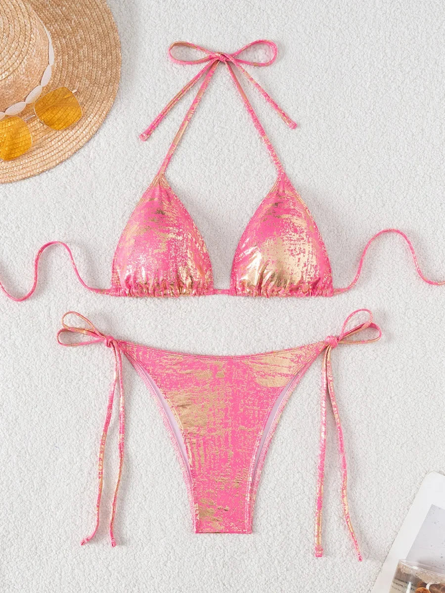 Glitter Sparkling Halter Strappy Bikini