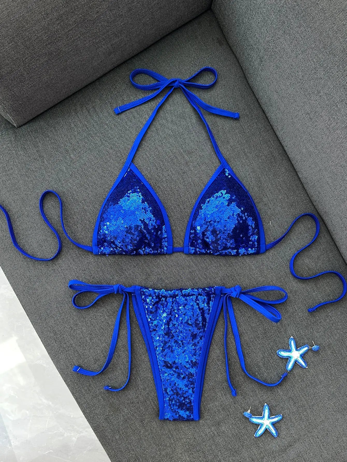 Shiny Sequin Black Pink Micro Bikini