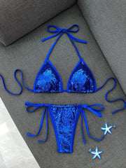 Shiny Sequin Black Pink Micro Bikini