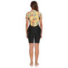 Vintage Leaves Print Patchwork One Piece Swimsuit