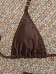 Sexy Coffee Cover Up 3 Piece Bikini Set