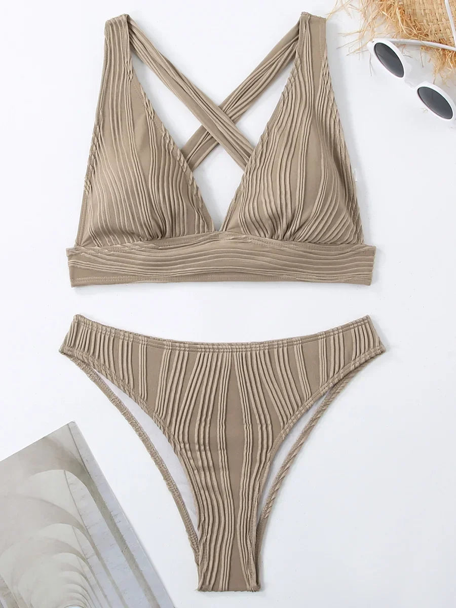 Wrinkled Crinkled Cross Back Bikini