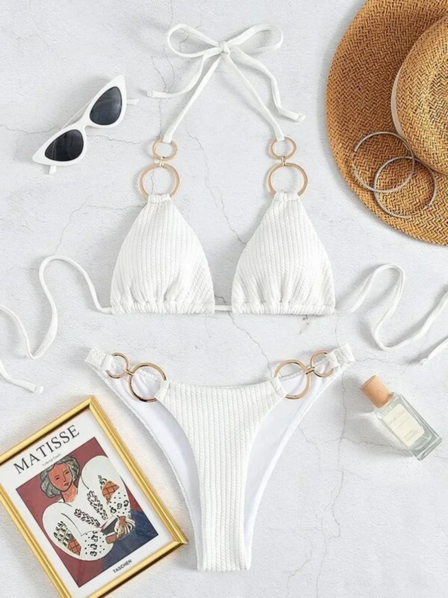 Sexy Metal Rings Halter Bikini