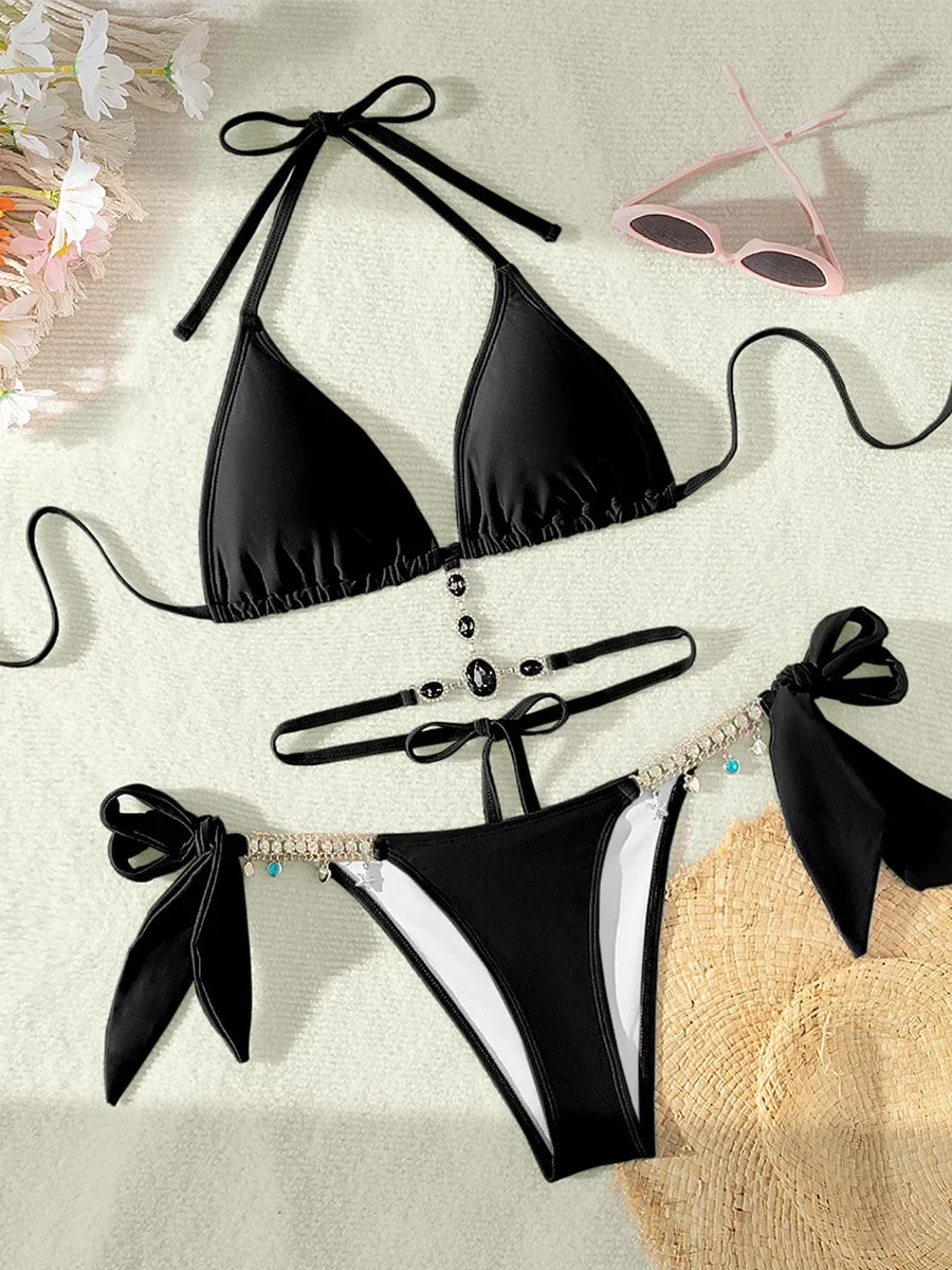 Halter Rhinestone Diamond Bikini