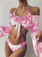 Marble Printed Mesh Long Sleeve Bikini