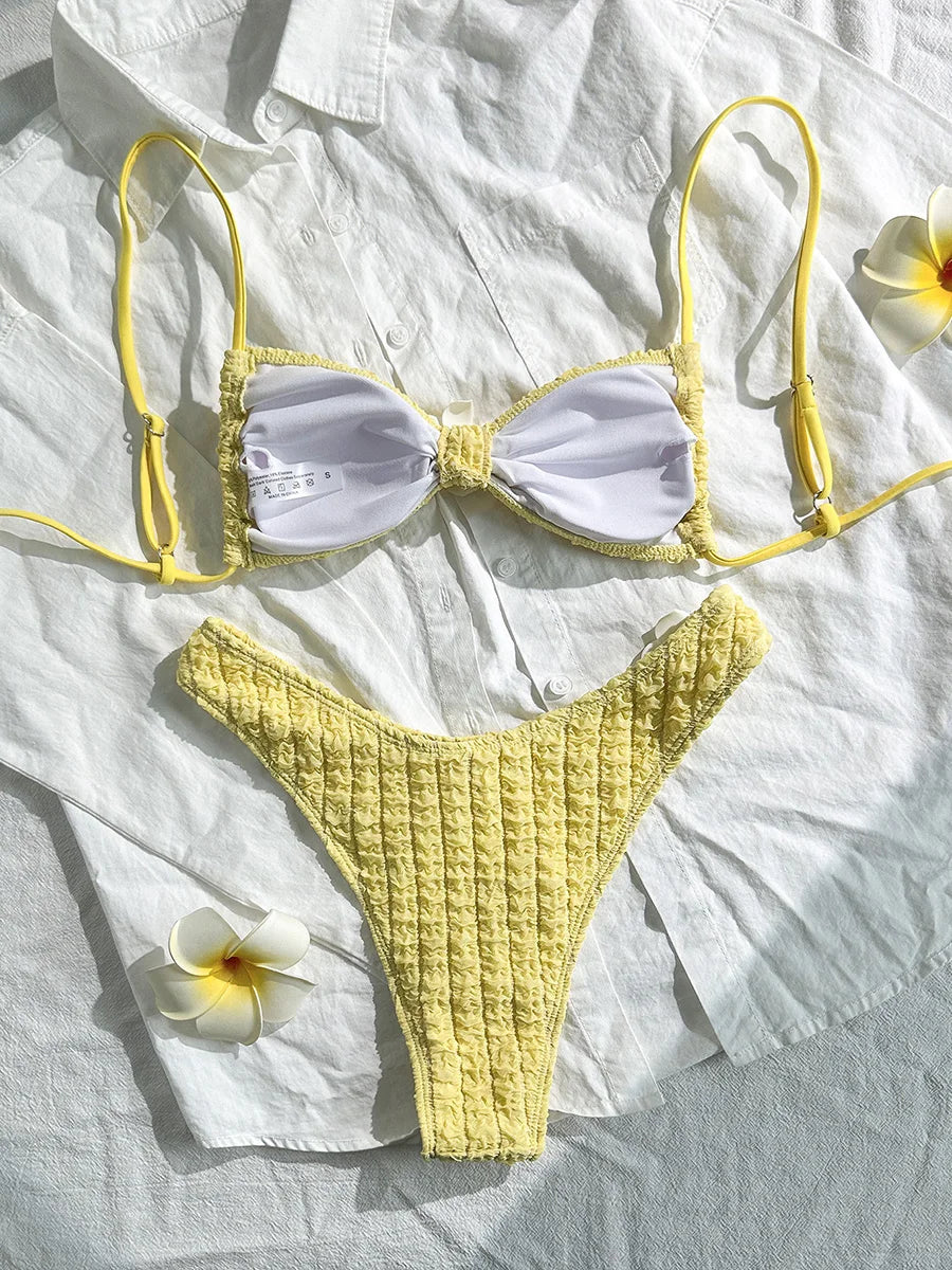 3D Flower Wrinkled Crinkled Bikini