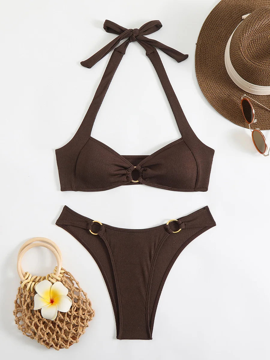 S - XL Halter Metal Rings Bikini