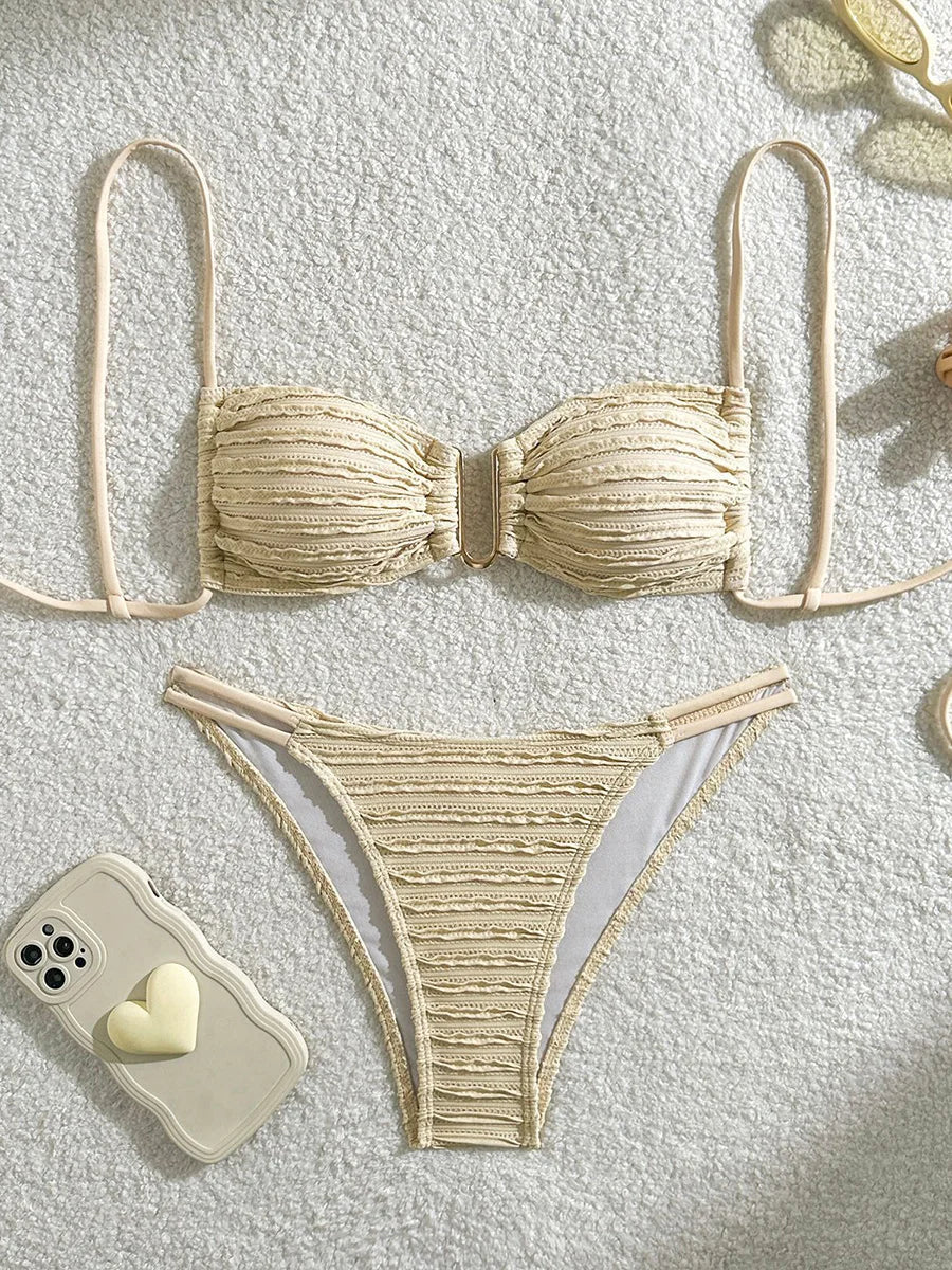 Wrinkled U Ring Bandeau Bikini