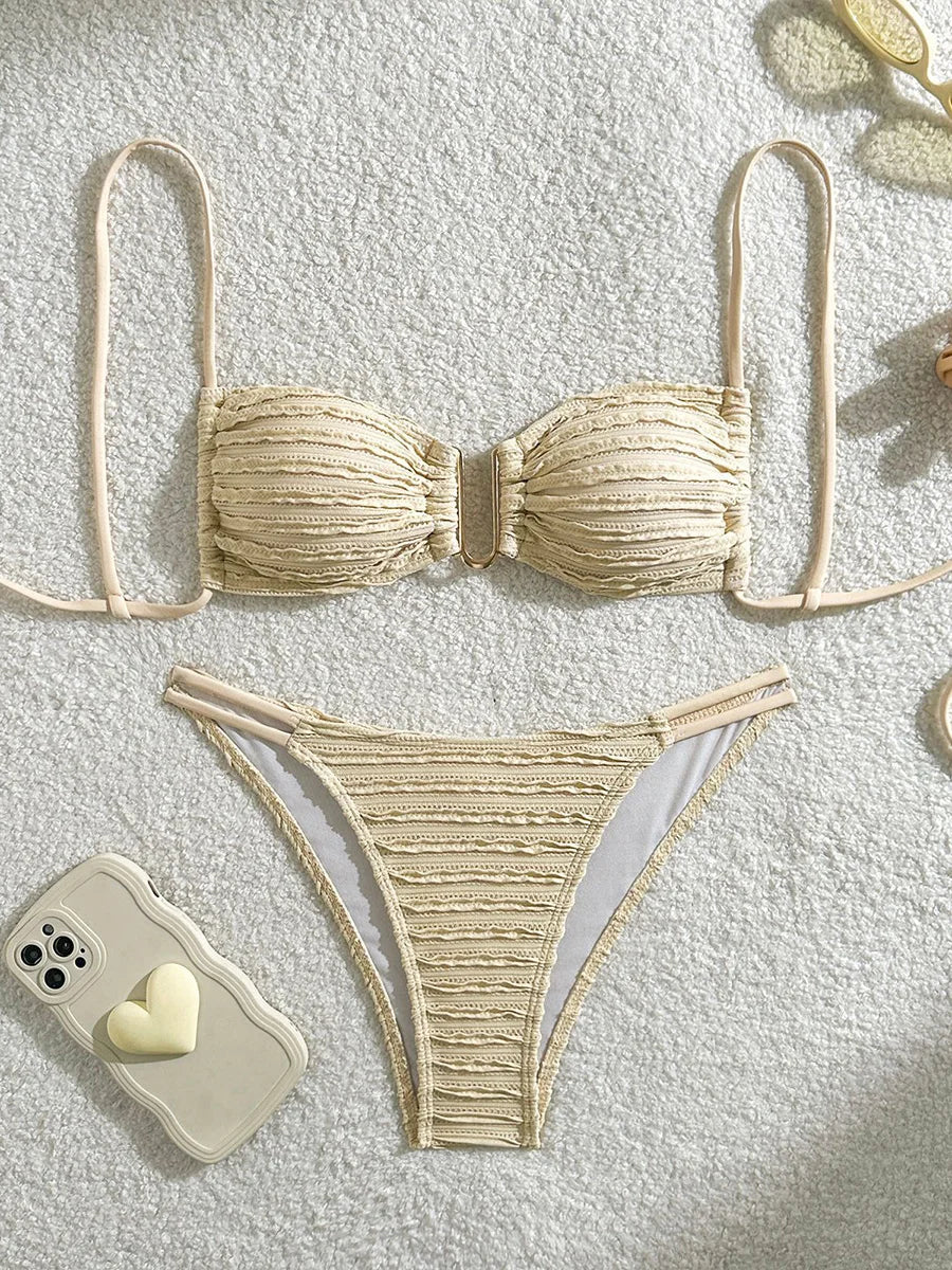 Wrinkled U Ring Bandeau Bikini