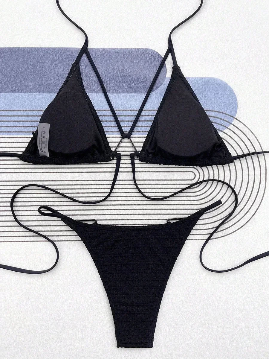 Sexy Wrinkled Halter High Cut Bikini