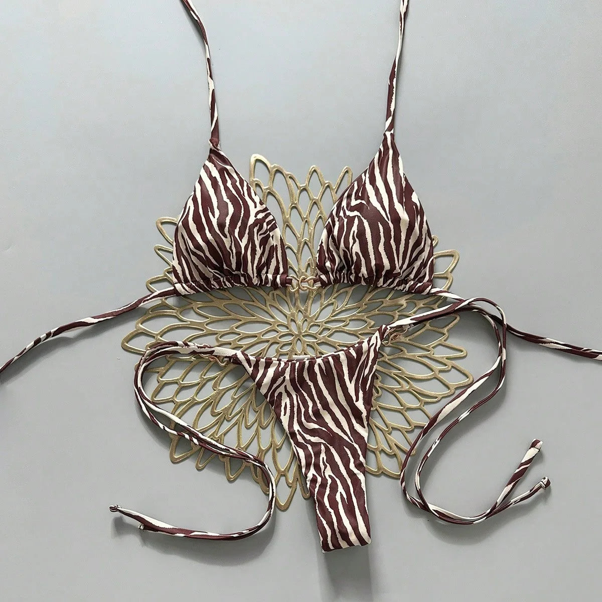 Sexy Coffee Zebra Print Bikini Set