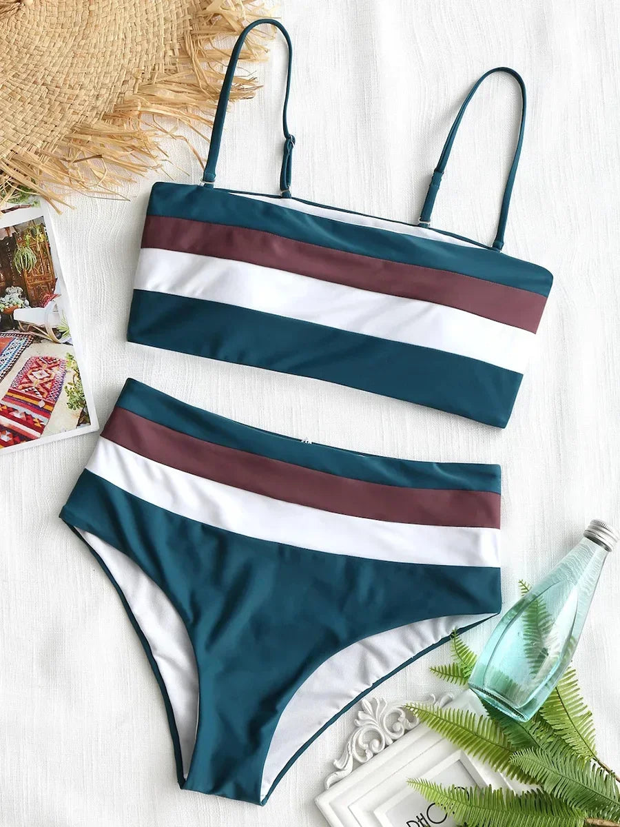 Sexy Striped Bandeau Bikini