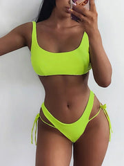 New Neon Green High Leg Cut Bikini