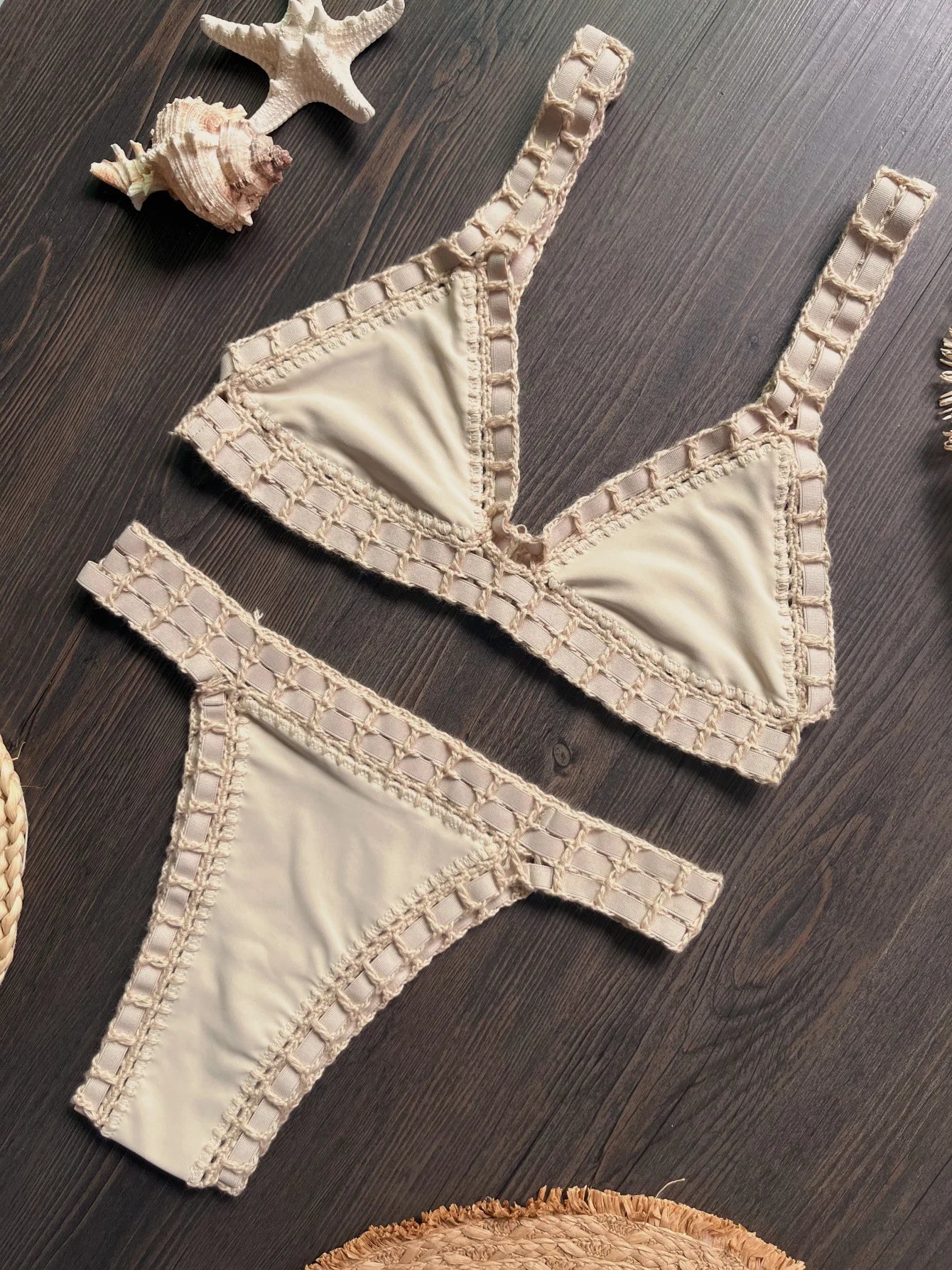 Sexy Black Patchwork Hand Crochet Bikini Set