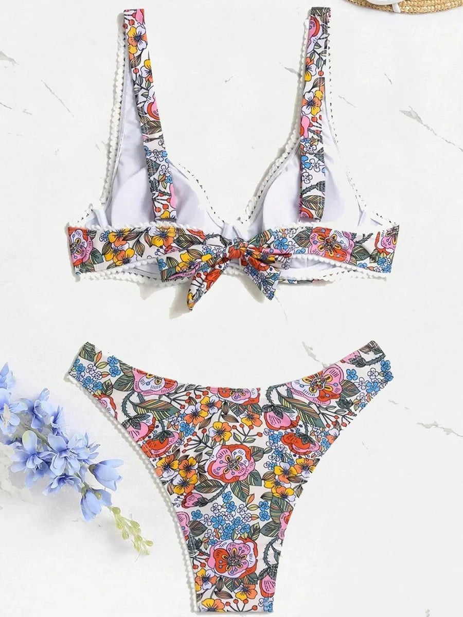Floral Print Underwired V-Bar Bikini