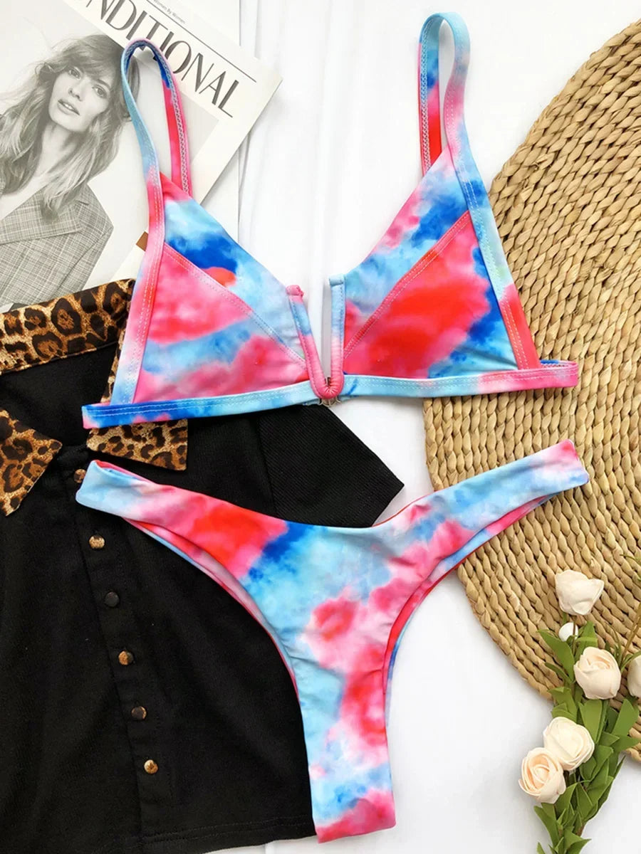 Splicing V Shaped Micro Thong Bikini