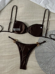 Metal Buckle Satin Bikini