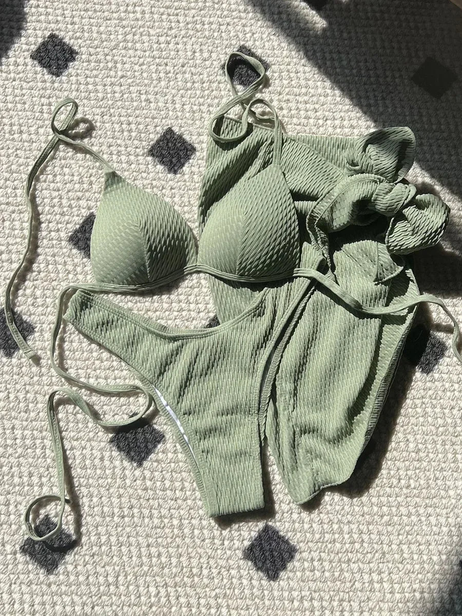 With Beach Sarong Bra Cup Wrinkled Bikini