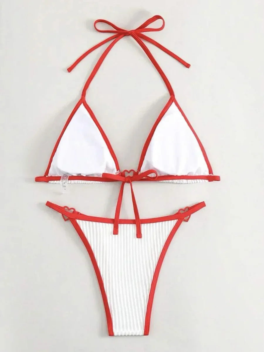 Sexy Ribbed Heart Shaped Halter Micro Bikini