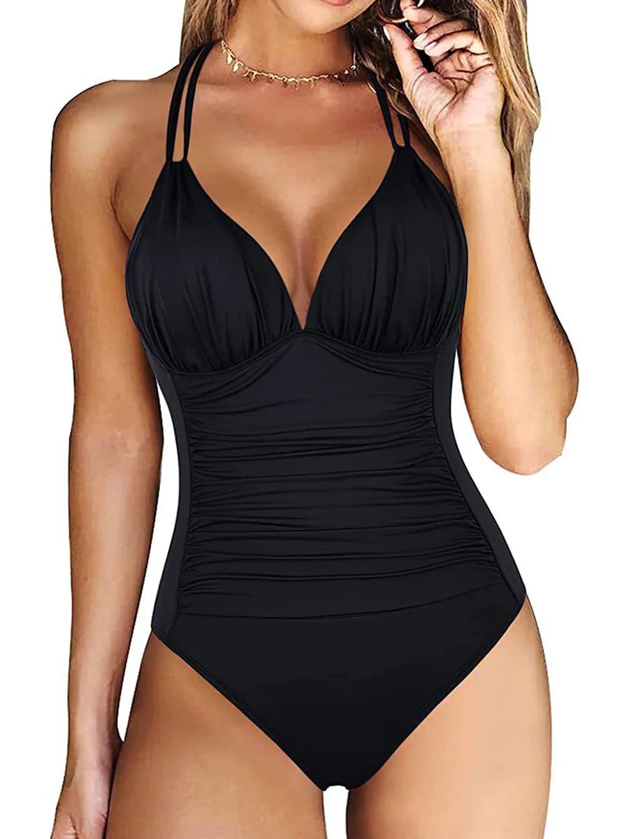 Ruched Wrinkled One Piece Swimsuit
