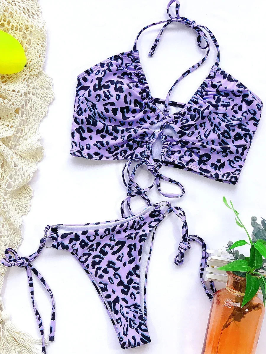 Sexy High Cut Leopard Bikini