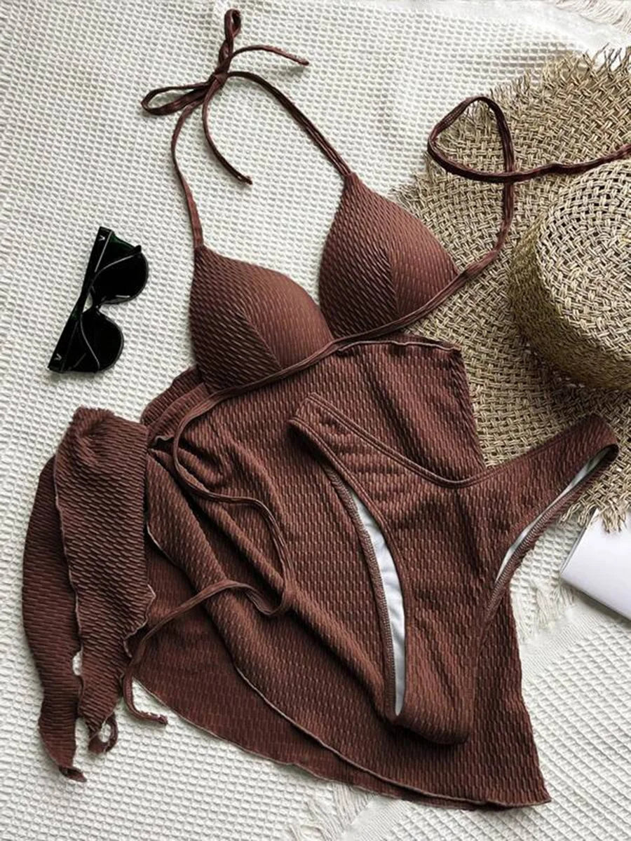 With Beach Sarong Bra Cup Wrinkled Bikini