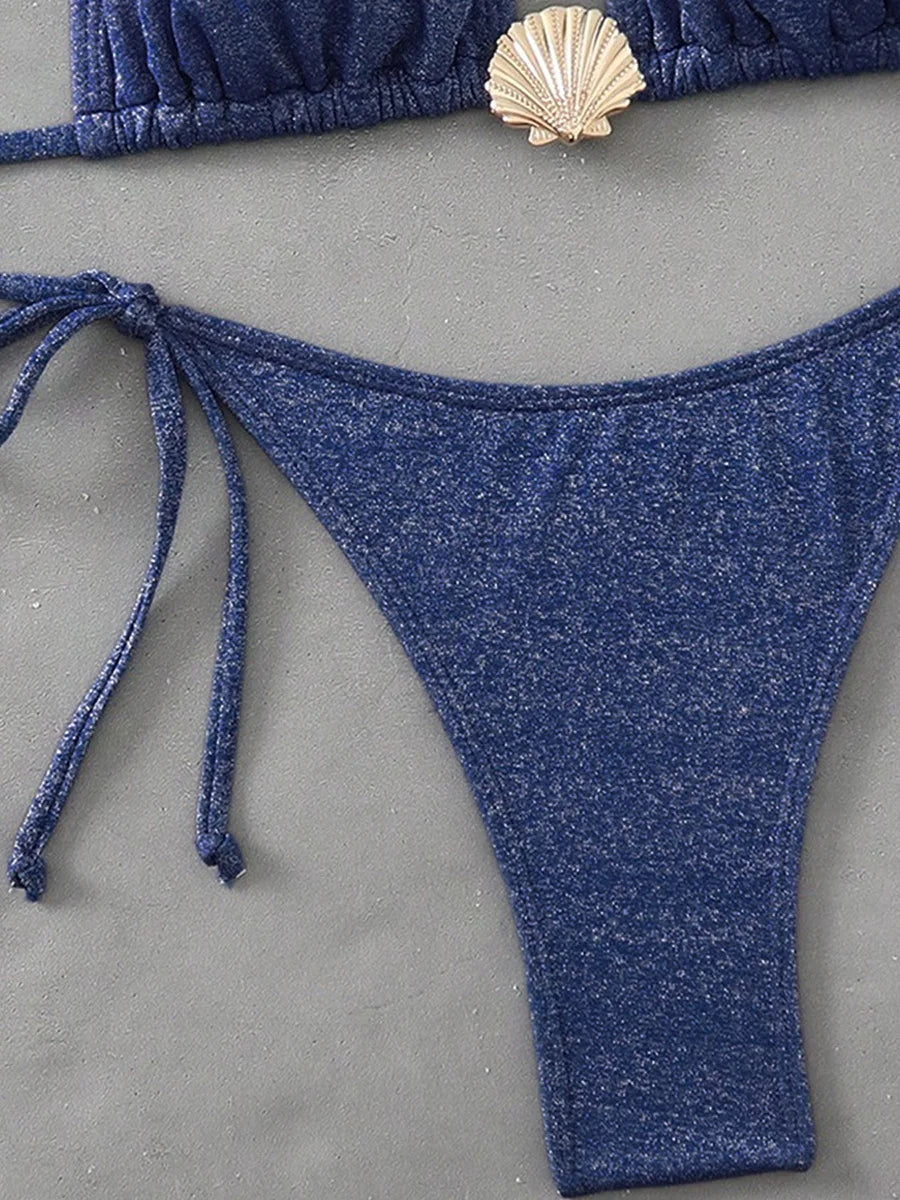 Glitter Sparkling Metal Shell Halter Bikini