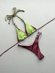 Summer Green Patchwork Bikini Set