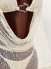 Long Sleeve Mesh Sheer Cover Up Halter Bikini