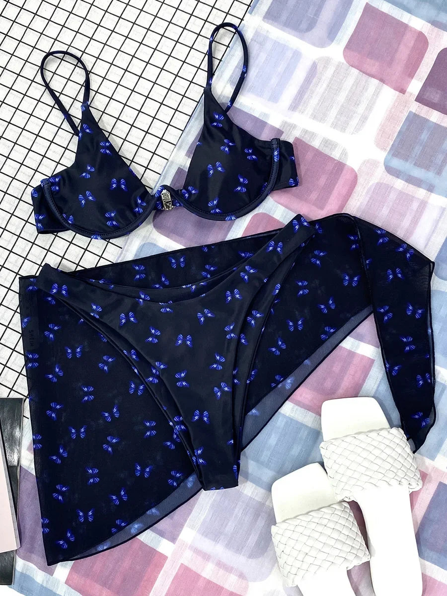 Marble Print V-Bar Underwired Bikini