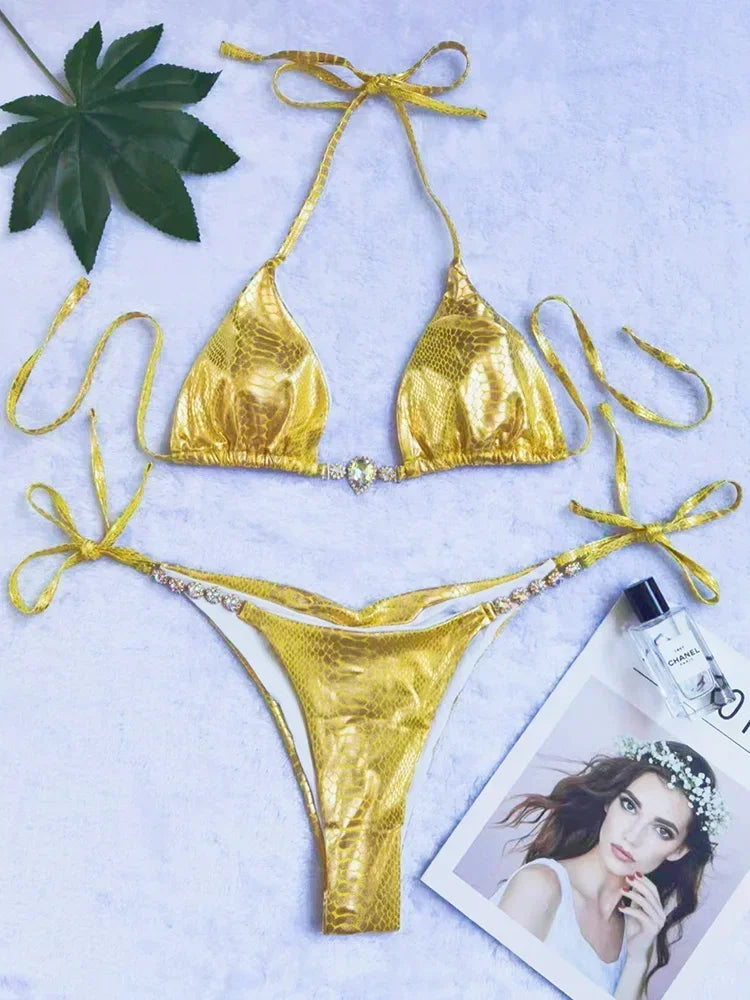 Snake Skin Rhinestone Diamond Bikini